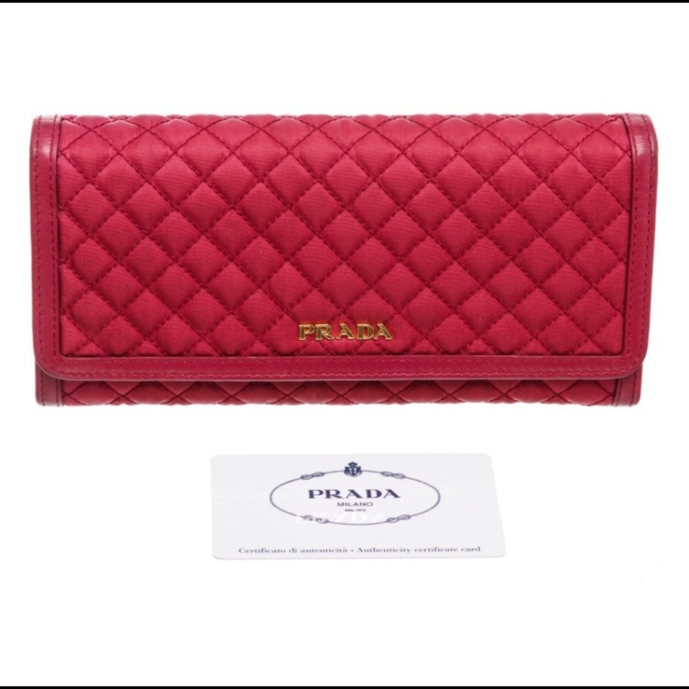 Prada Pink Quilted Fabric Leather Flap Wallet